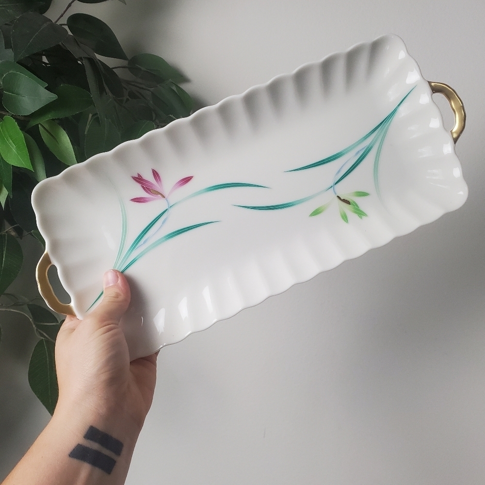 Koransha Long Porcelain Tray Saint Joan Orchid Flowers